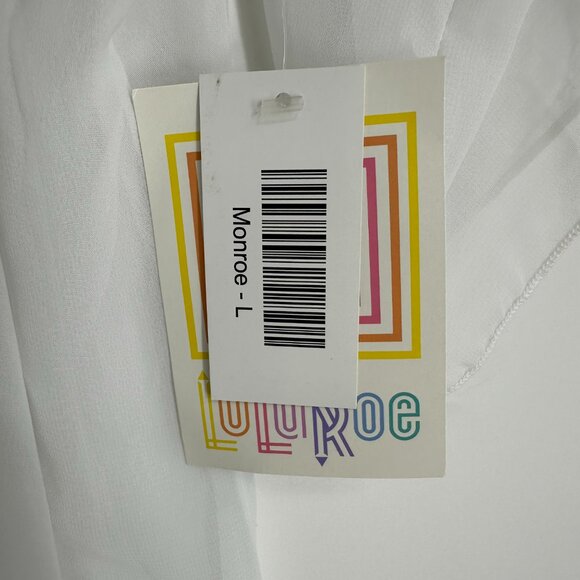 3/$25 LulaRoe Sheer Fringe Monroe Kimono Cardigan Top L White Black Boho NWT - Picture 4 of 9